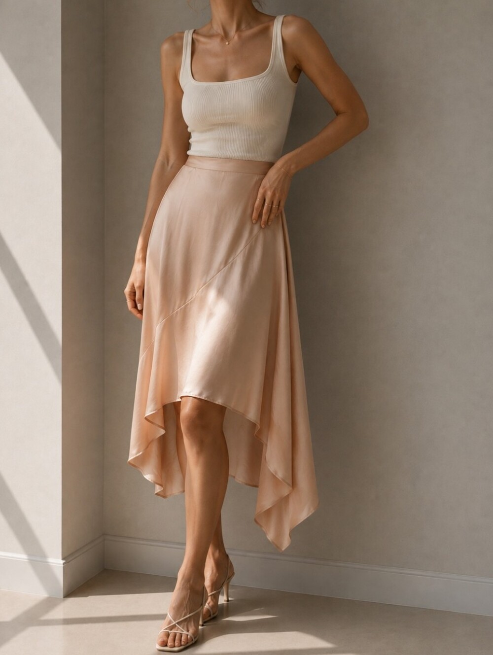 Caroline Constas Blush Cream High-Low Silk Skirt
